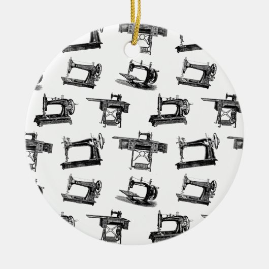 アンティーク裁縫マシカスタムン背景色 セラミックオーナメント (正面)
