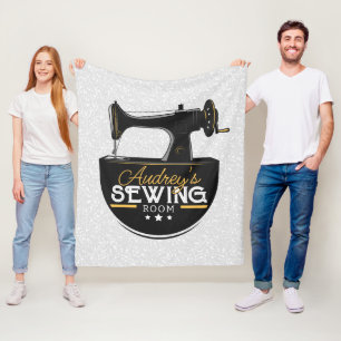 アンティーク裁縫マシンADD NAME Seamstress Tailor フリースブランケット