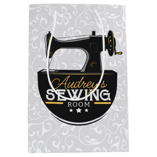 アンティーク裁縫マシンADD NAME Seamstress Tailor ミディアムペーパーバッグ (正面)