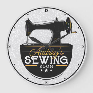 アンティーク裁縫マシンADD NAME Seamstress Tailor ラージ壁時計