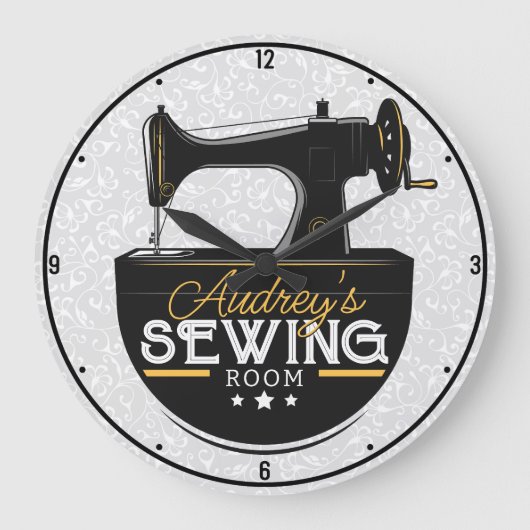 アンティーク裁縫マシンADD NAME Seamstress Tailor ラージ壁時計 (正面)