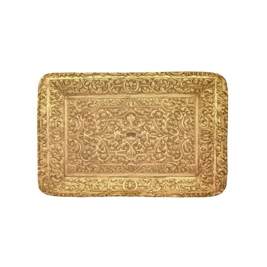 アンティーク装飾の金色の花柄 バスマット (正面)