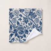 アンティーク装飾フローラホワイトon navy バスタオルセット (ウォッシュタオル)