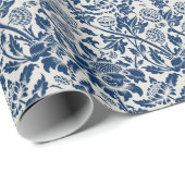アンティーク装飾フローラホワイトon navy ラッピングペーパー (ロールコーナー)