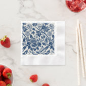 アンティーク装飾フローラホワイトon navy 縁ありカクテルナプキン (インサイチュ)