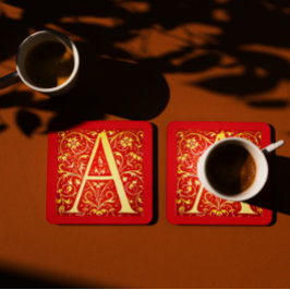 アンティーク装飾モノグラム – 大文字A スクエアペーパーコースター