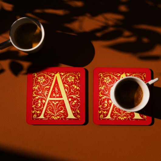 アンティーク装飾モノグラム – 大文字A スクエアペーパーコースター
