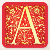 アンティーク装飾モノグラム – 大文字A スクエアペーパーコースター (正面)