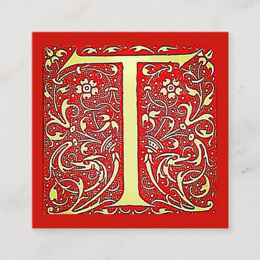 アンティーク装飾モノグラム – 大文字T スクエア名刺 (正面)