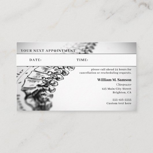 アンティーク解剖学的カイロプラクターアポイントメント 名刺 (裏面)