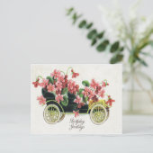 アンティーク誕生日ポストカードピンクバイオレットアンティーク車 ポストカード (スタンド正面)