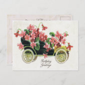 アンティーク誕生日ポストカードピンクバイオレットアンティーク車 ポストカード (正面/裏面)