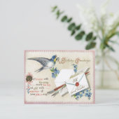 アンティーク誕生日ポストカードブルービクトリアンフラワーズ ポストカード (スタンド正面)