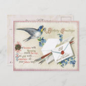 アンティーク誕生日ポストカードブルービクトリアンフラワーズ ポストカード (正面/裏面)