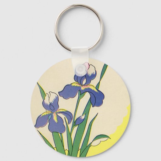 アンティーク調のイースター、アイリス紫の花 キーホルダー (正面)