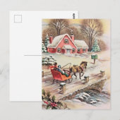 アンティーク調のクリスマスの馬車の橋の雪景色 ポストカード (正面/裏面)