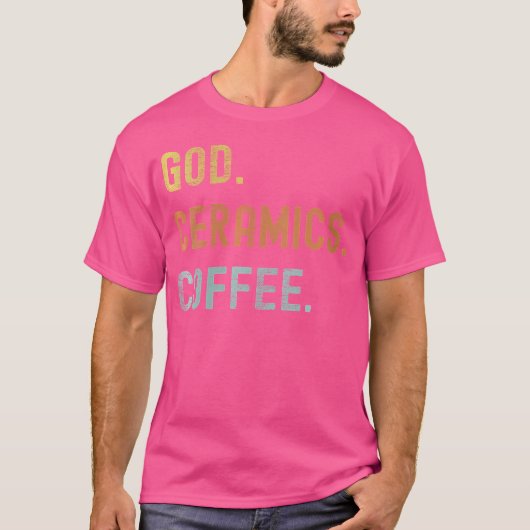 アンティーク調のセラミックスとコーヒーのディストressedデザイン tシャツ (正面)