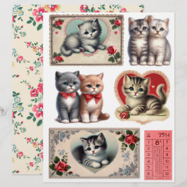 アンティーク調の子猫エフェメラ＋切り抜きコレクション