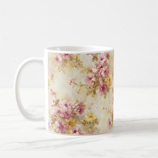 アンティーク調の水彩花柄 コーヒーマグカップ (左)