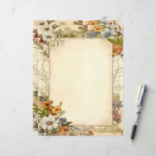 アンティーク調の花のジャンクジャーナル文具 (正面/裏面インサイチュ)
