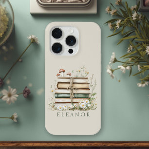 アンティーク調の花の水彩画の本のカスタムデザイン iPhone 15 PROケース