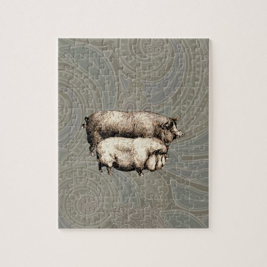 アンティーク豚ヴィンテージスケッチ ジグソーパズル (縦)