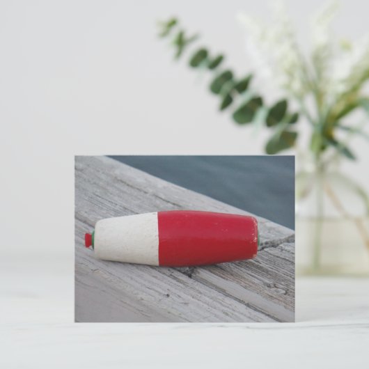 アンティーク赤い白と緑の魚釣り ポストカード (スタンド正面)