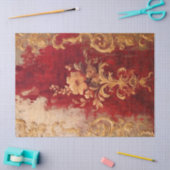 アンティーク赤ブルゴーニュ及びフェイク金ゴールドフローラオーナメント 薄葉紙 (クラフト)