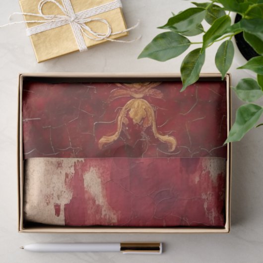 アンティーク赤ブルゴーニュ及びフェイク金ゴールドフローラオーナメント 薄葉紙 (ギフト)