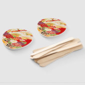 アンティーク赤白日本のフローラ花 ハンドファン (組立なし)