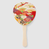 アンティーク赤白日本のフローラ花 ハンドファン (正面)