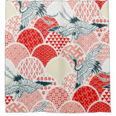 アンティーク赤白日本の着鶴鳥 シャワーカーテン (正面)