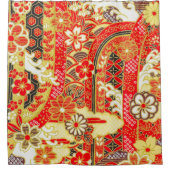 アンティーク赤金ゴールド日本のフローラ花 シャワーカーテン (正面)