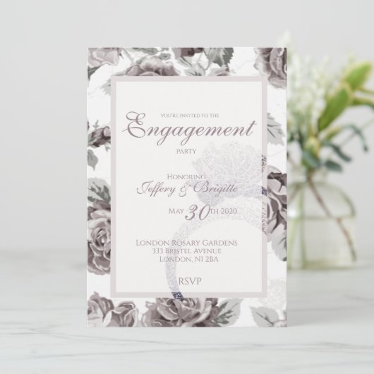 アンティーク赤面ピンクローズ婚約パーティ発表 案内状 (スタンド正面)