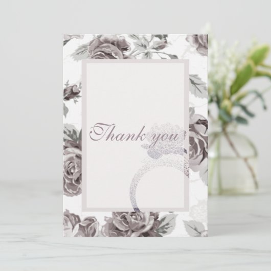 アンティーク赤面ピンクローズ婚約パーティ サンキューカード (スタンド正面)