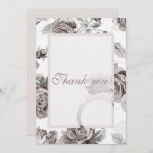 アンティーク赤面ピンクローズ婚約パーティ サンキューカード (正面/裏面)