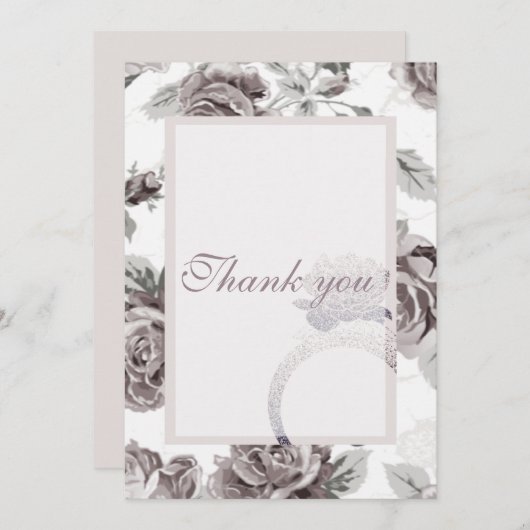 アンティーク赤面ピンクローズ婚約パーティ サンキューカード (正面/裏面)