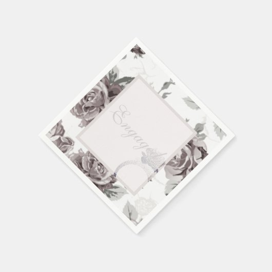 アンティーク赤面ピンクローズ婚約パーティ スタンダードカクテルナプキン (角)