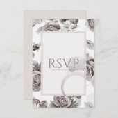 アンティーク赤面ピンクローズ婚約パーティ 出欠カード (正面/裏面)