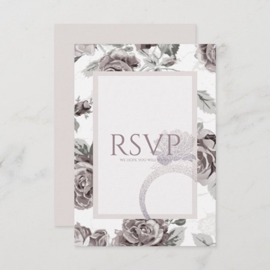 アンティーク赤面ピンクローズ婚約パーティ 出欠カード (正面/裏面)