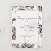 アンティーク赤面ピンクローズ婚約パーティ 案内状 (正面/裏面)