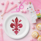 アンティーク赤（紋章の）フラ・ダ・リイン白紋章フローラ ペーパープレート (パーティー)