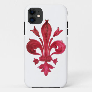 アンティーク赤(紋章の)フラ・ダ・リイン白紋章フローラ iPhone 11 ケース