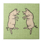 アンティーク踊り豚：お洒落ヴィンテージピギージグ タイル (正面)