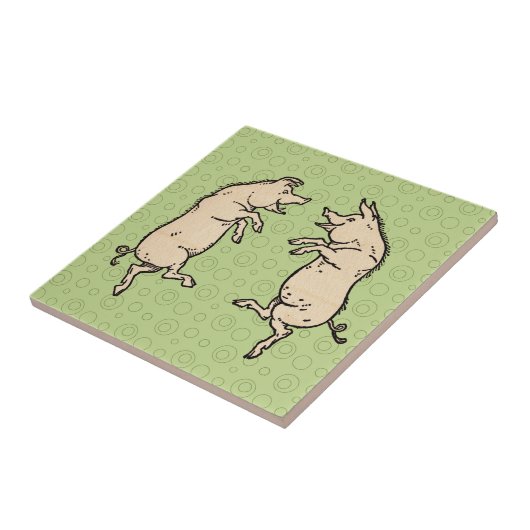 アンティーク踊り豚：お洒落ヴィンテージピギージグ タイル (側面)