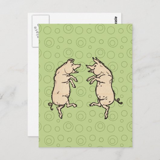 アンティーク踊り豚：お洒落ヴィンテージピギージグ ポストカード (正面/裏面)