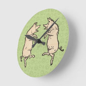 アンティーク踊り豚:お洒落ヴィンテージピギージグ ラウンド壁時計 (傾斜)