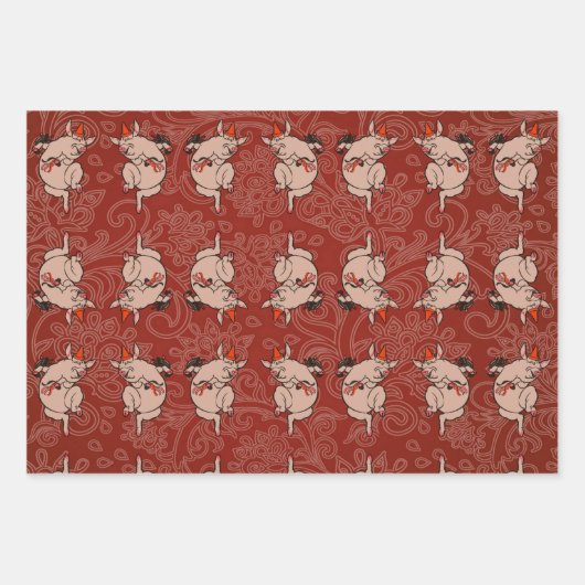 アンティーク踊り豚:お洒落ヴィンテージピギージグ ラッピングペーパーシート (正面2)