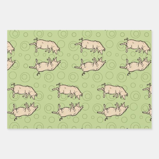 アンティーク踊り豚：お洒落ヴィンテージピギージグ ラッピングペーパーシート (正面)