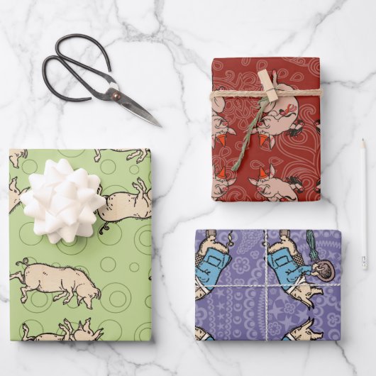 アンティーク踊り豚:お洒落ヴィンテージピギージグ ラッピングペーパーシート (正面)